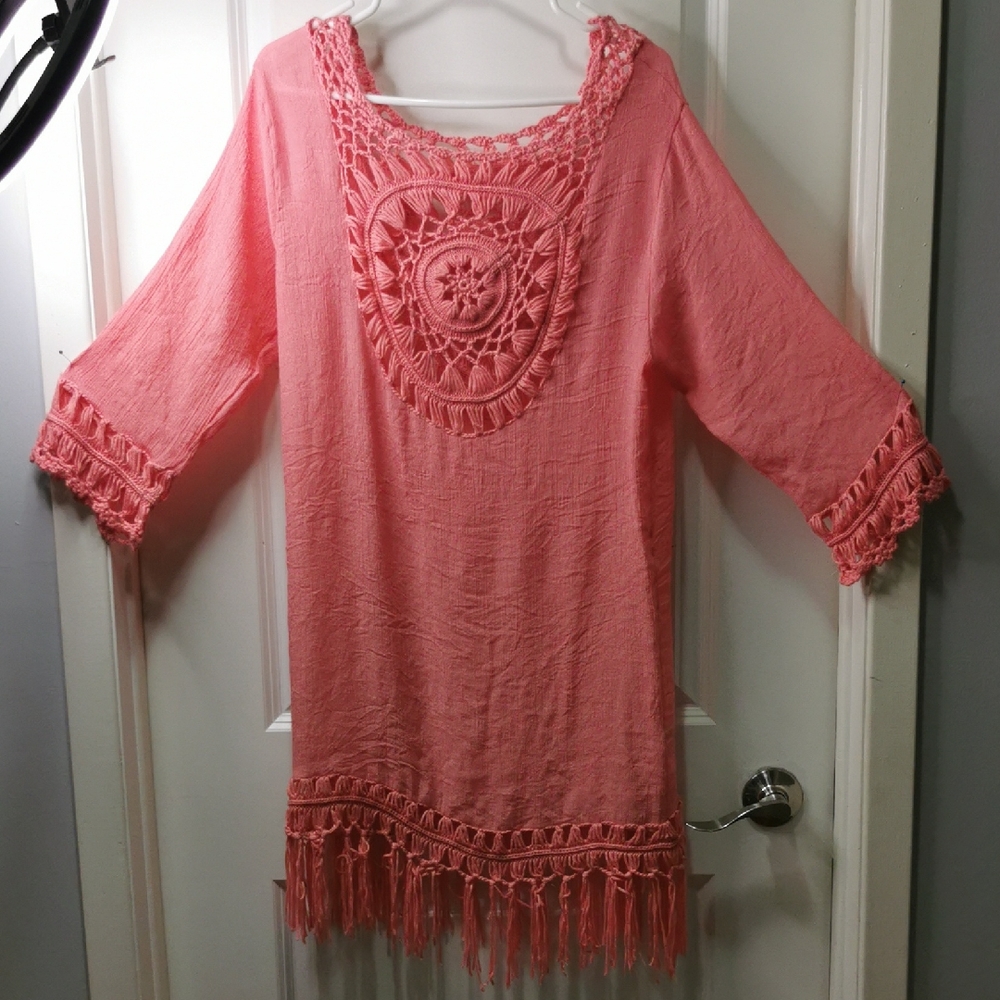 Beach‎ By Exist Coral Crochet Accent Tuni, Beach cover up.